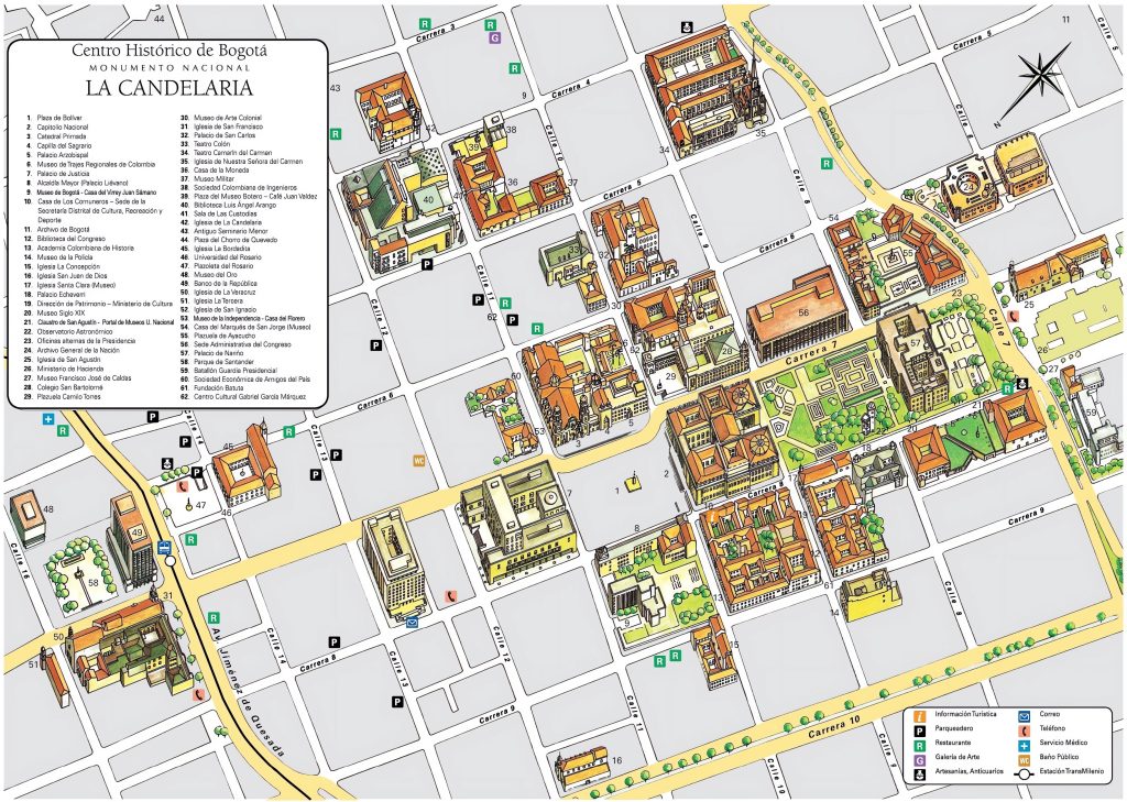 Plano del centro histórico de Bogotá.