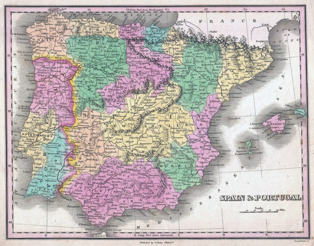 Mapa de España y Portugal de 1827.