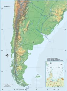 Mapa físico orográfico mudo de Argentina.