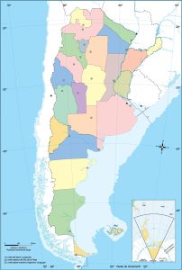 Mapa político en blanco de Argentina.