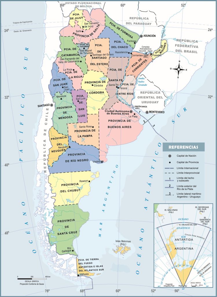 Mapa de las provincias de Argentina.