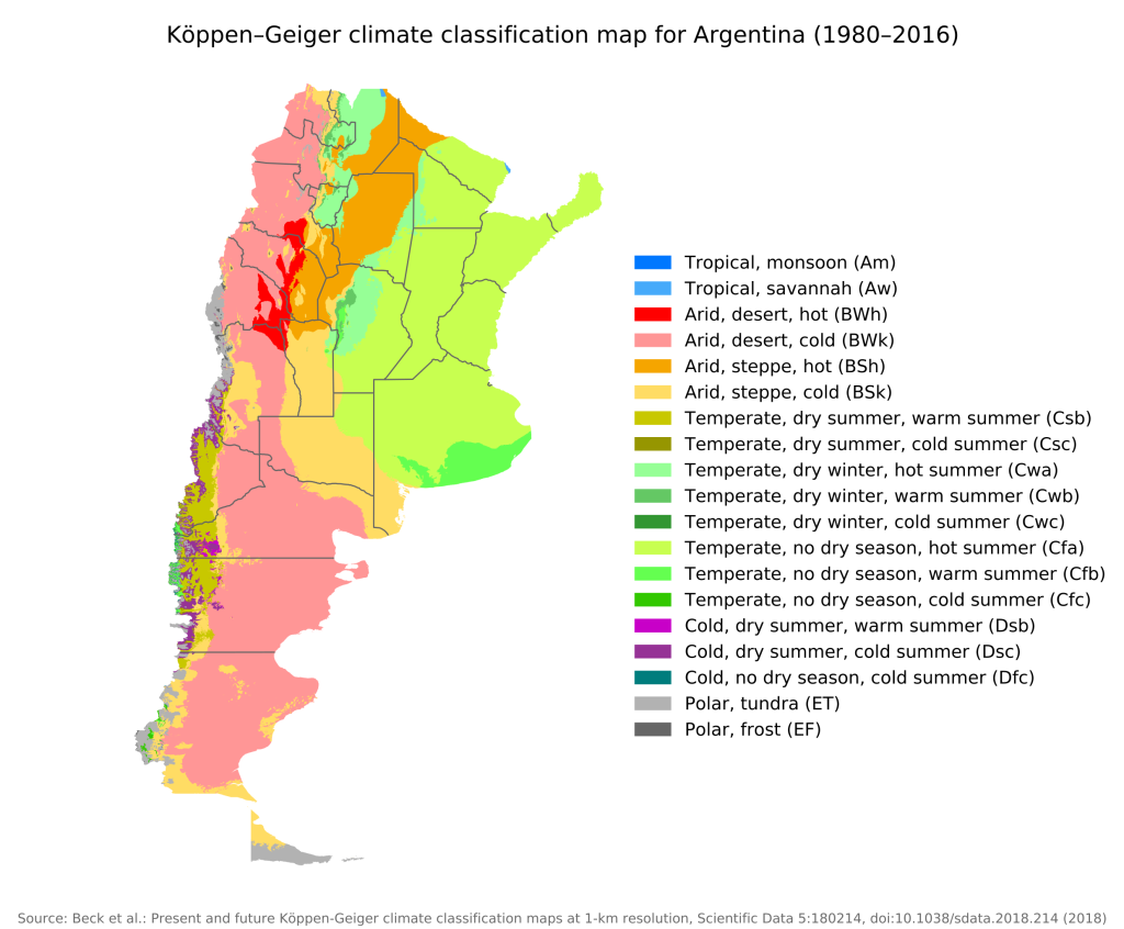 Mapa climático de Argentina.