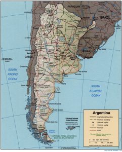 Mapa de relieve sombreado de Argentina.
