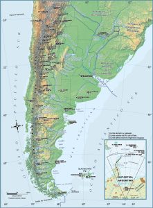 Mapa físico-orográfico de Argentina.