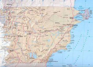 Mapa de relieve sombreado de la provincia del Chubut.