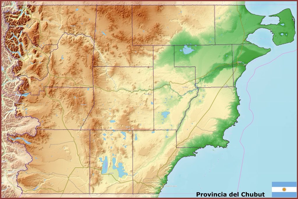 Mapa físico de la provincia del Chubut.