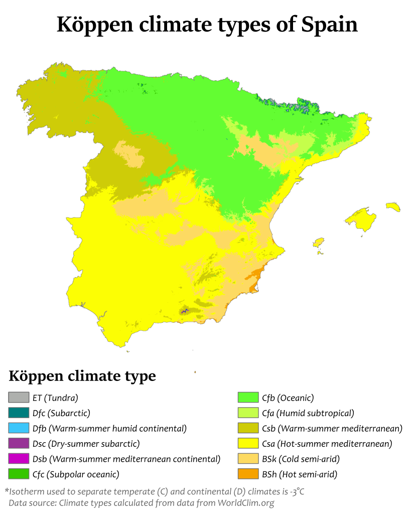 Mapa climático de España.