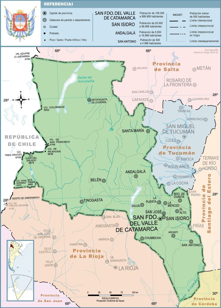 Mapa de las principales ciudades de la provincia de Catamarca.