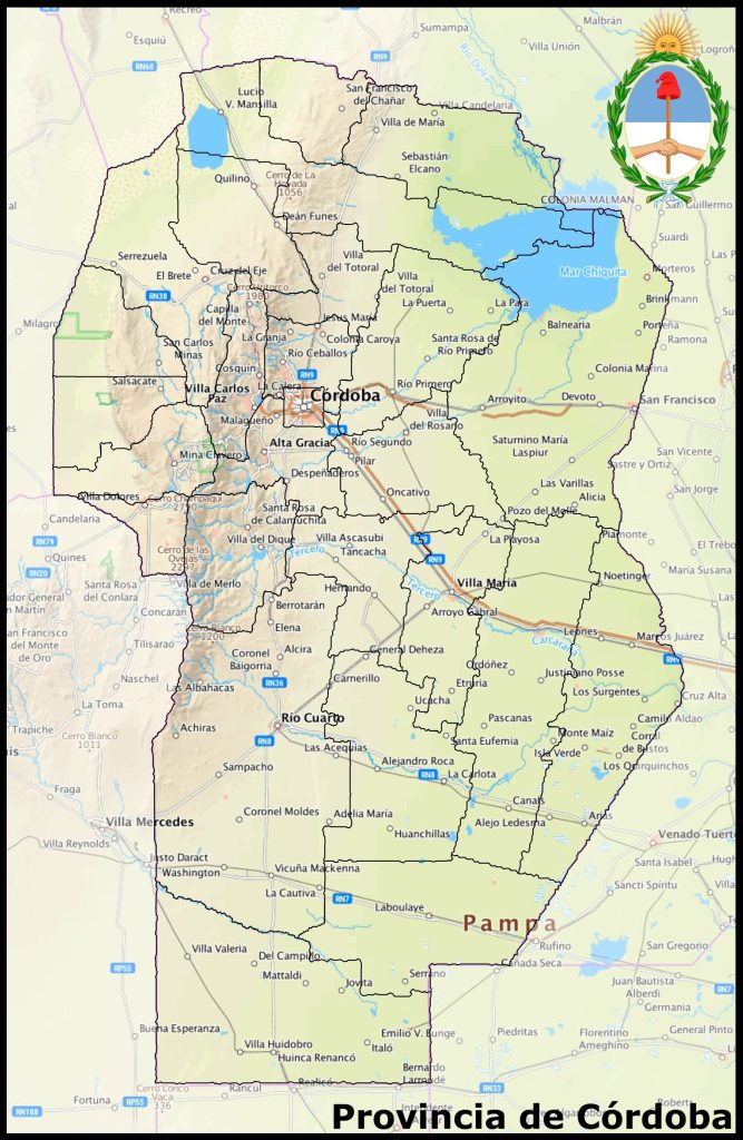 Mapa de la provincia de Córdoba (Argentina).