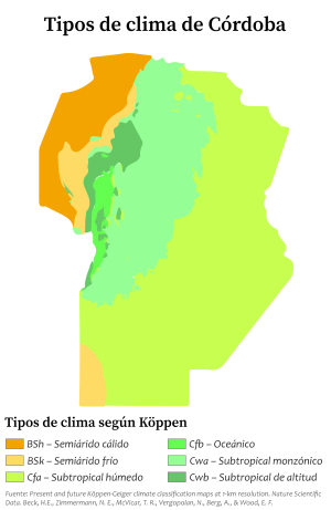 Mapa climático de la provincia de Córdoba (Argentina)