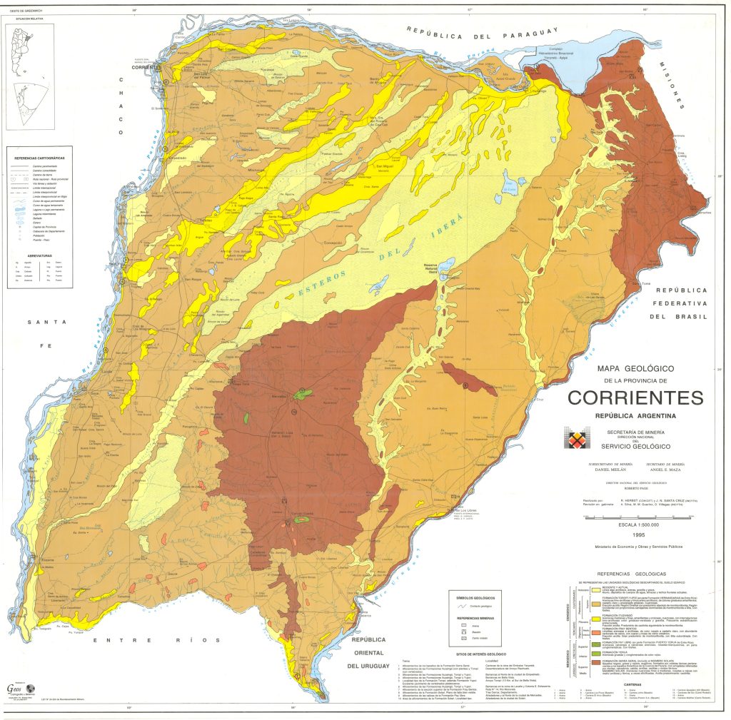 Mapa geológico de la provincia de Corrientes.