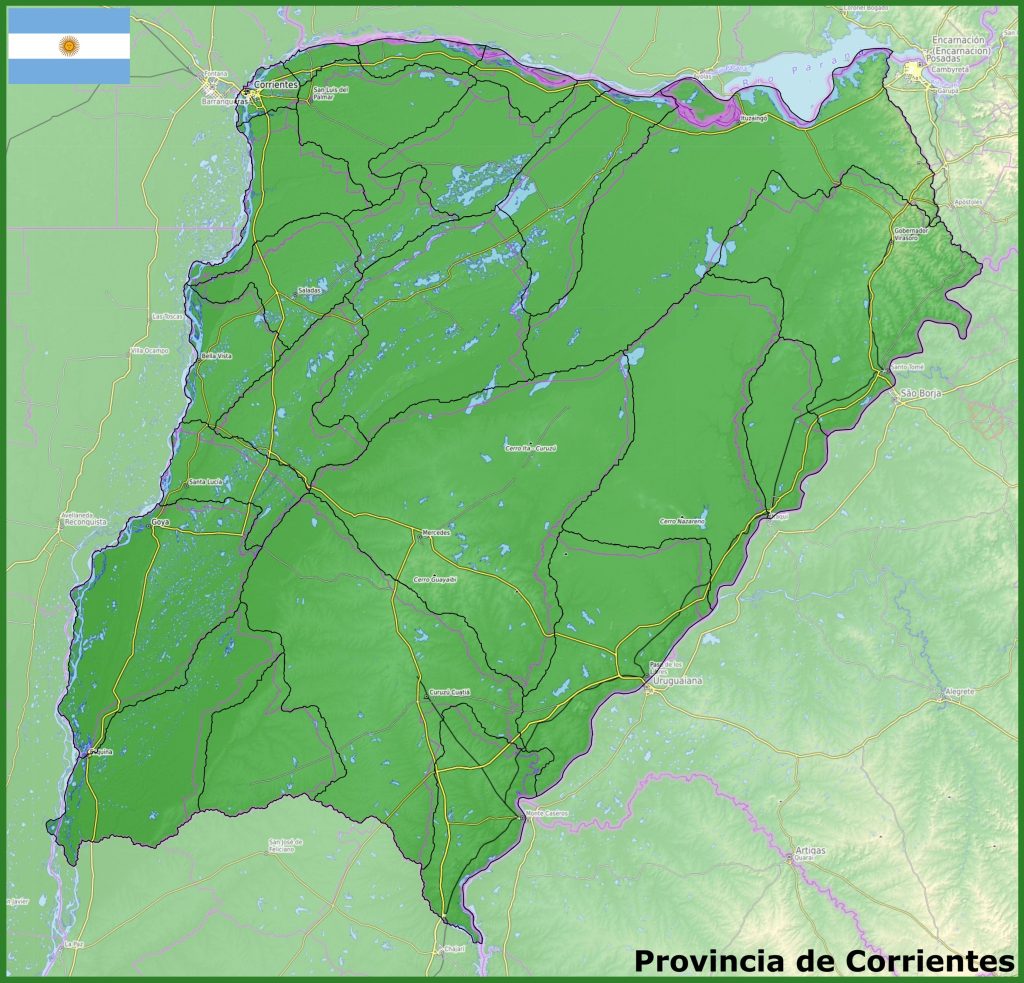 Mapa físico de la provincia de Corrientes.