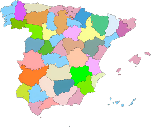 Mapa mudo de las provincias de España.