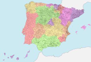 Mapa mudo de los municipios de España y Portugal.