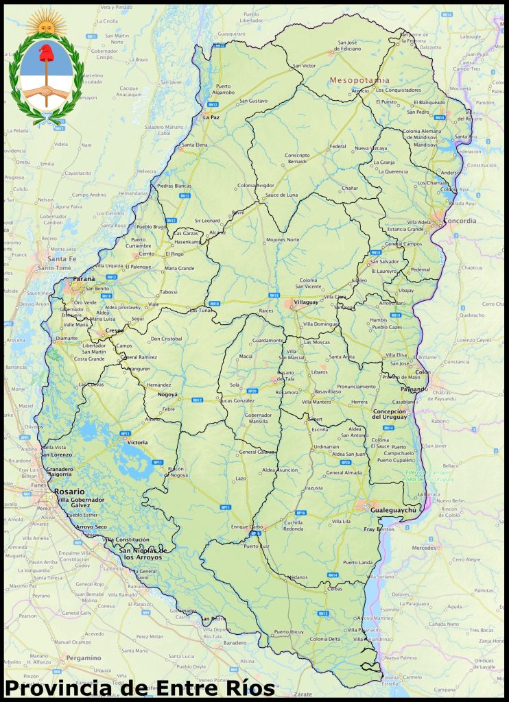 Mapa de la provincia de Entre Ríos.