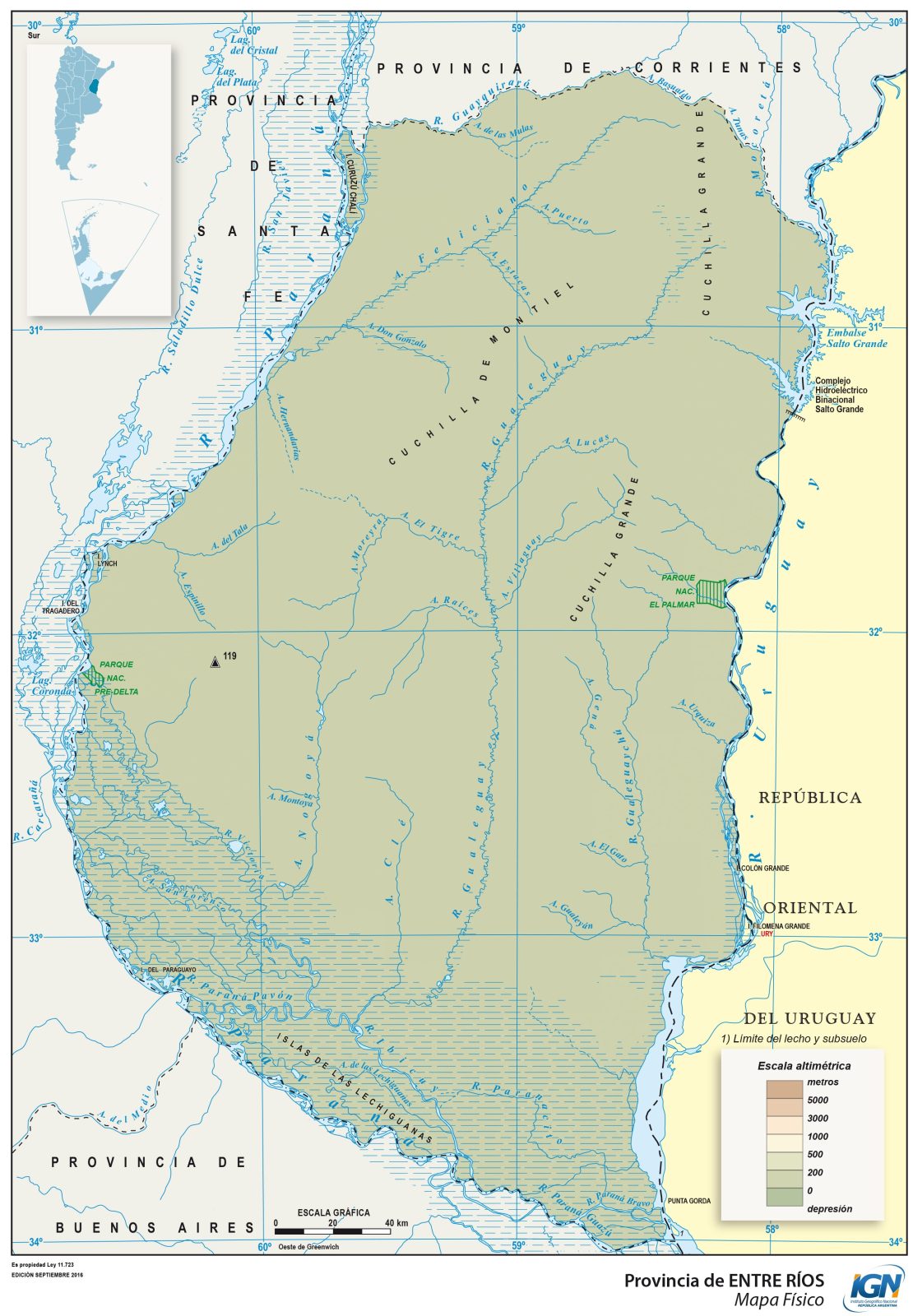 Mapa físico de la provincia de Entre Ríos - Galería de mapas