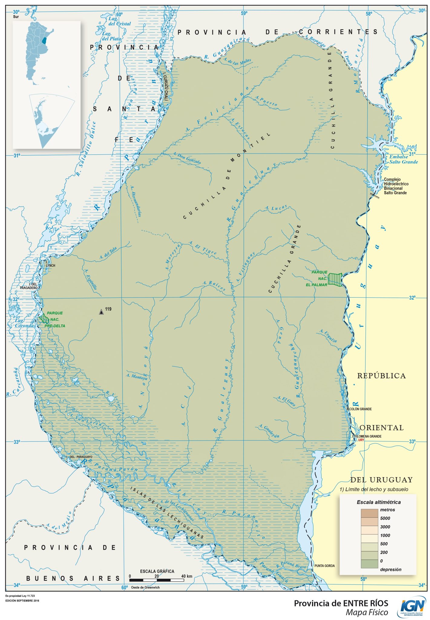 Mapa físico de la provincia de Entre Ríos - Galería de mapas