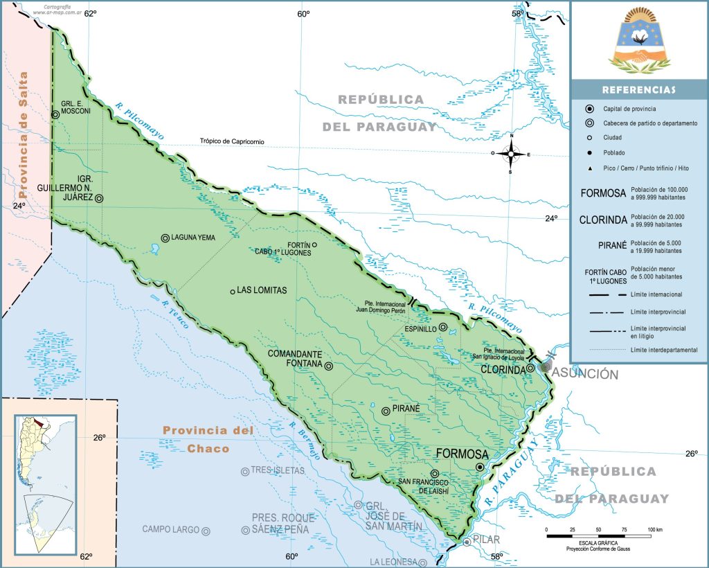 Mapa de las principales ciudades de la provincia de Formosa.