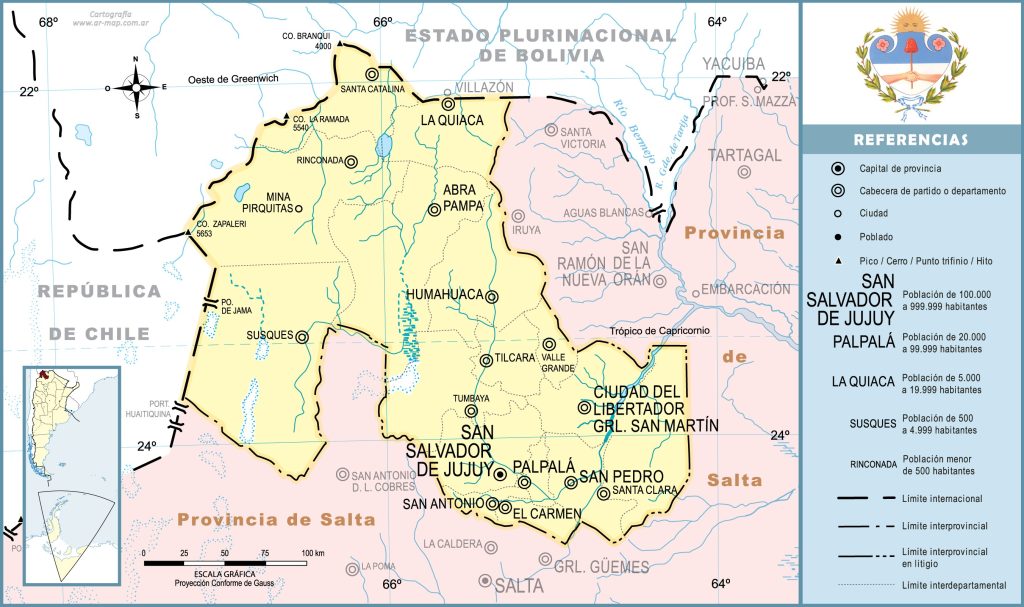 Mapa de las principales ciudades de la provincia de Jujuy.