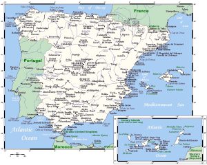 Mapa de las ciudades de España.