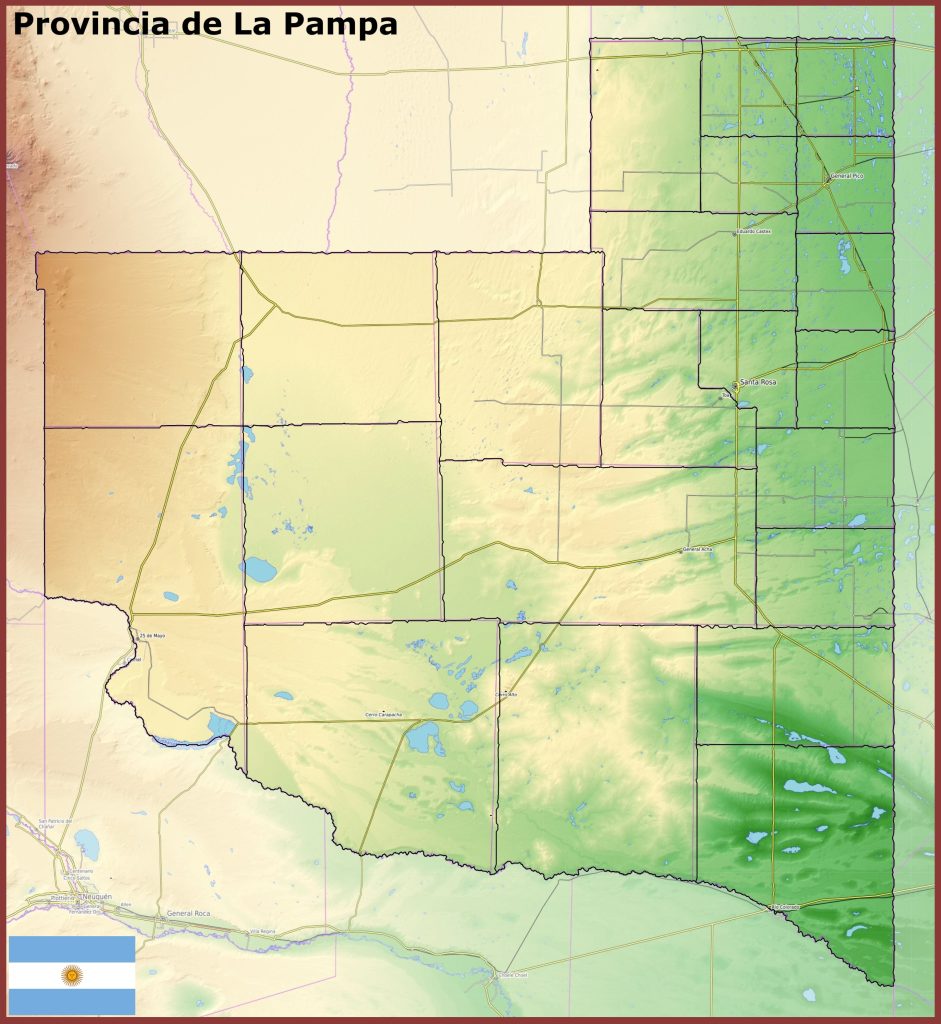 Mapa físico de la provincia de La Pampa.