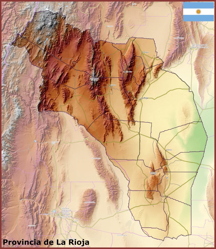 Mapa físico de la provincia de La Rioja (Argentina).