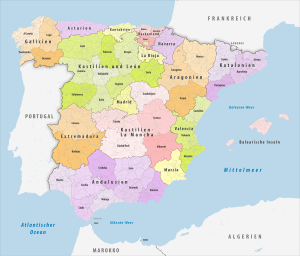 Mapa de España dividida en Comunidades Autónomas y Provincias.