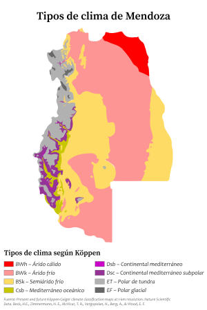 Mapa climático de la provincia de Mendoza