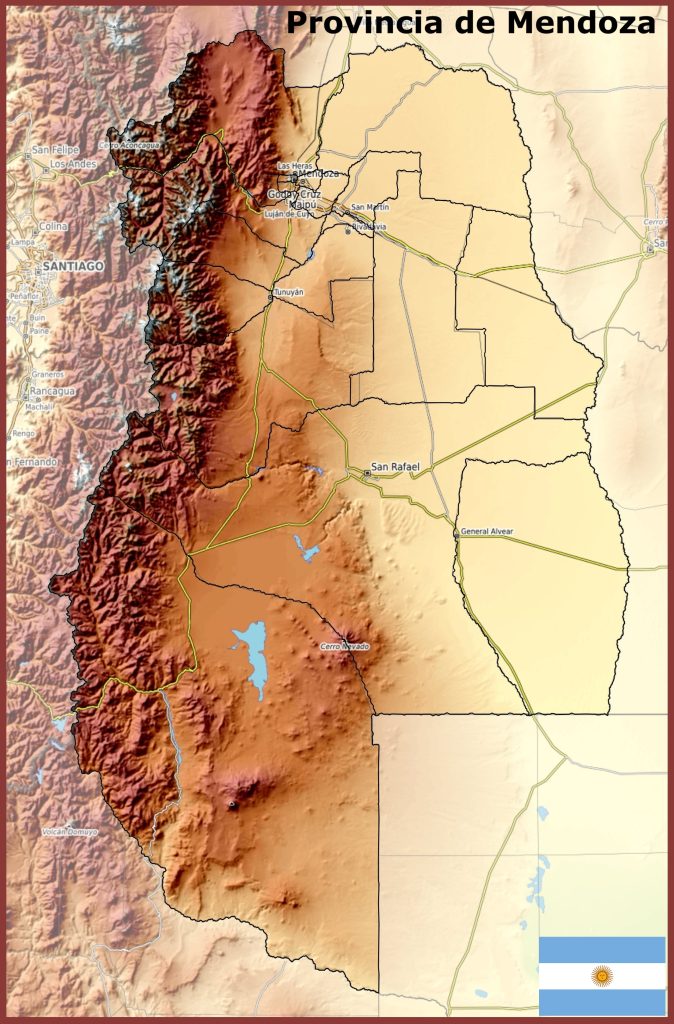 Mapa físico de la provincia de Mendoza.