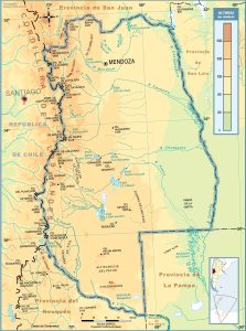 Mapa topográfico de la provincia de Mendoza.