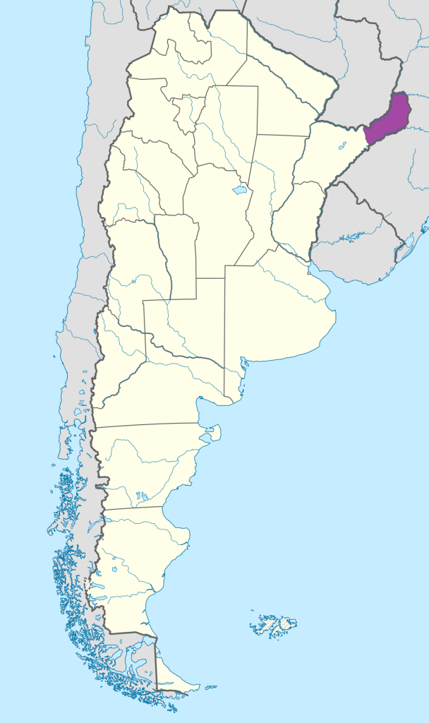 Mapa de ubicación de la provincia de Misiones en Argentina.