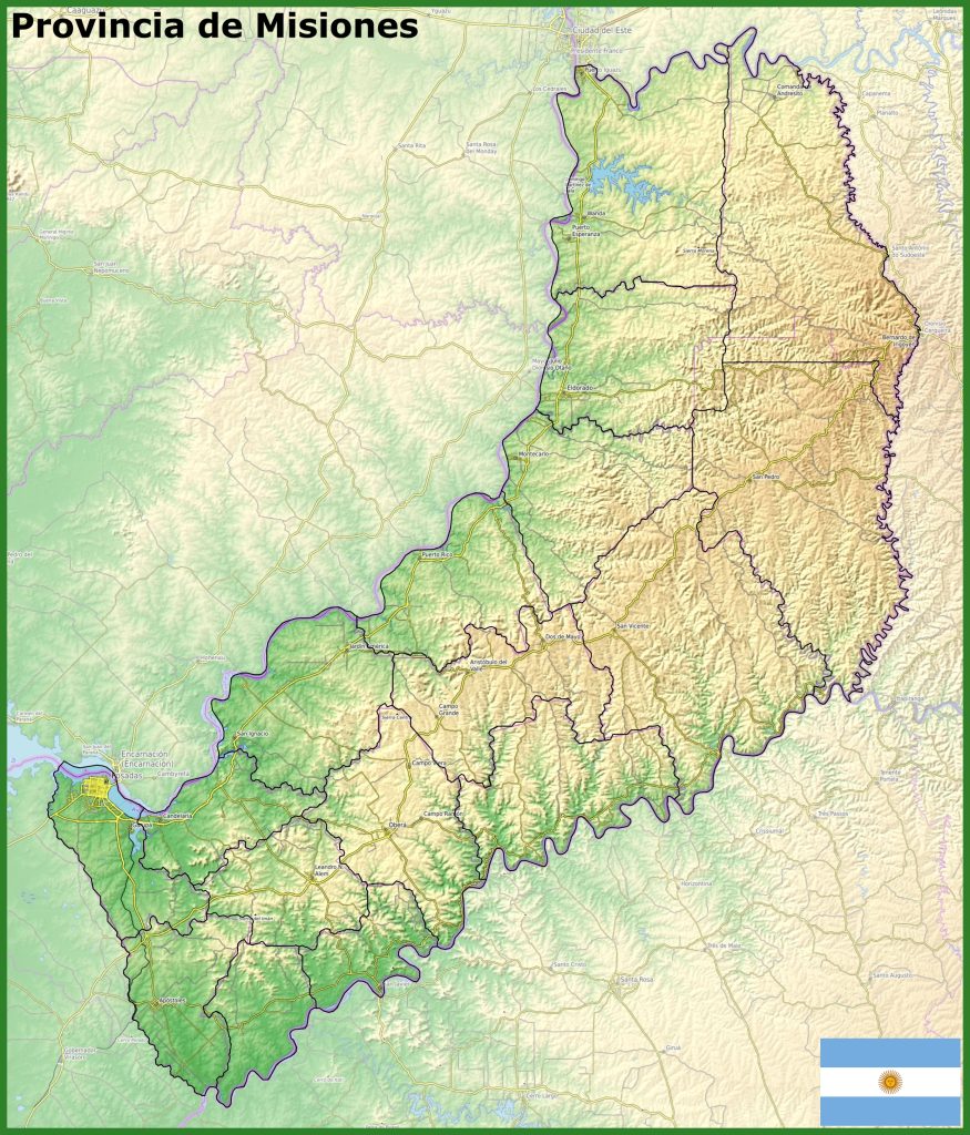 Mapa físico de la provincia de Misiones.