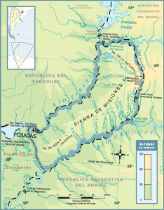 Mapa topográfico de la provincia de Misiones.