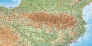 Mapa de la cordillera de los Pirineos.