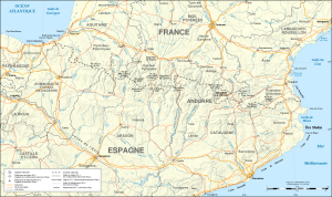 Mapa en relieve sombreado de los Pirineos.