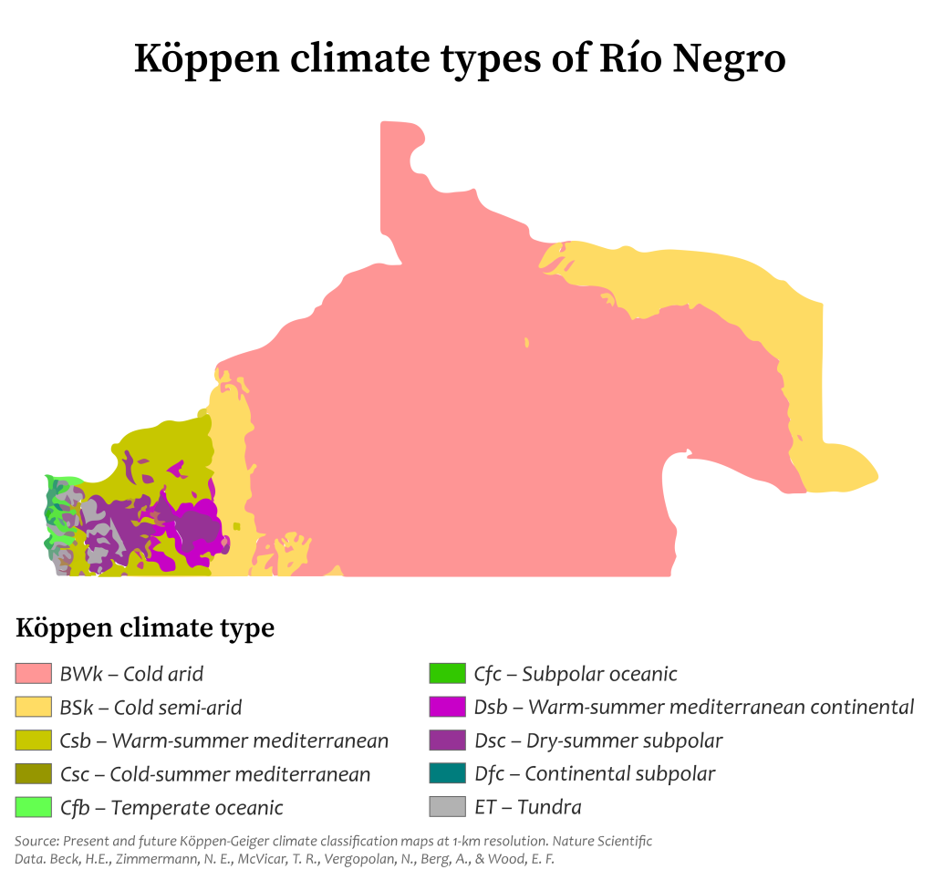 Mapa climático de la provincia de Río Negro.