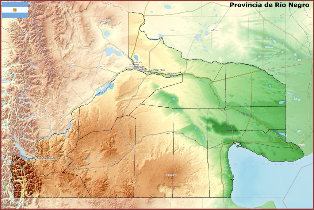 Mapa físico de la provincia de Río Negro.
