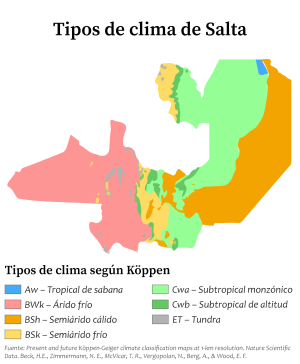 Mapa climático de la provincia de Salta