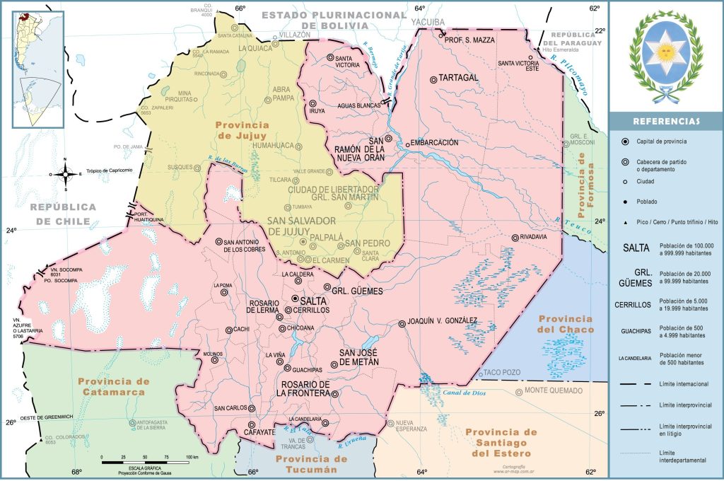 Mapa de las principales ciudades de la provincia de Salta.