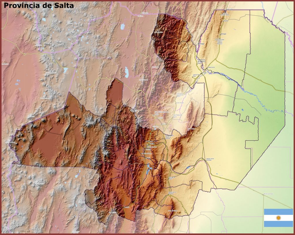 Mapa físico de la provincia de Salta.
