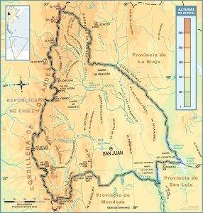 Mapa topográfico de la provincia de San Juan (Argentina).