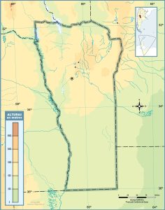 Mapa topográfico en blanco de la provincia de San Luis.