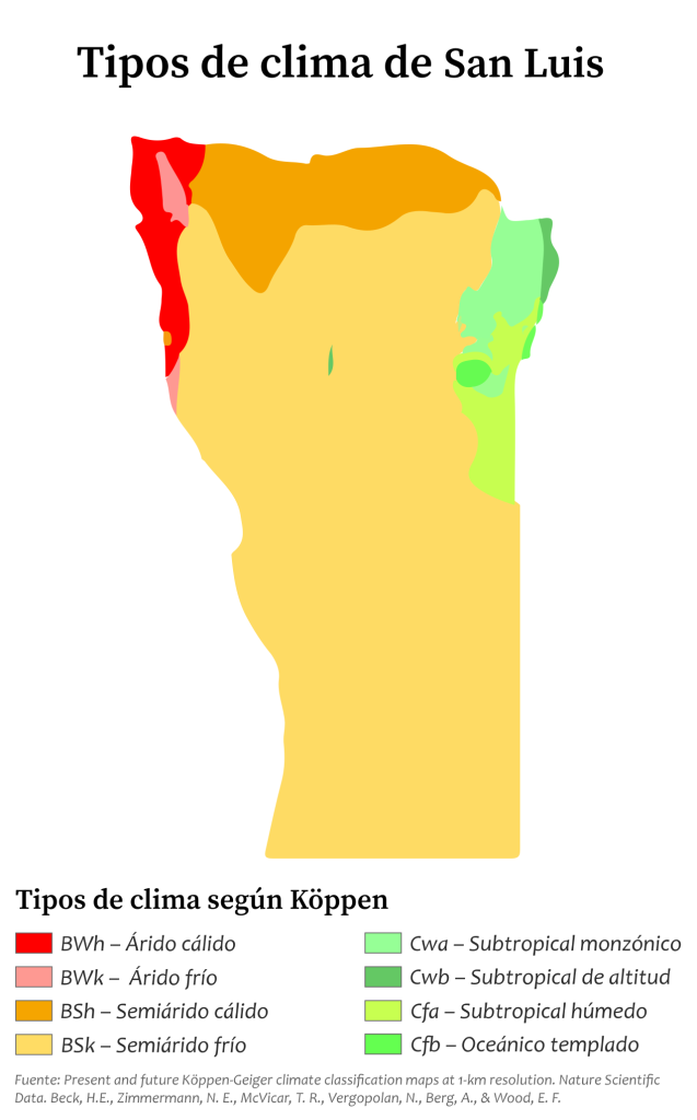 Mapa climático de la provincia de San Luis.