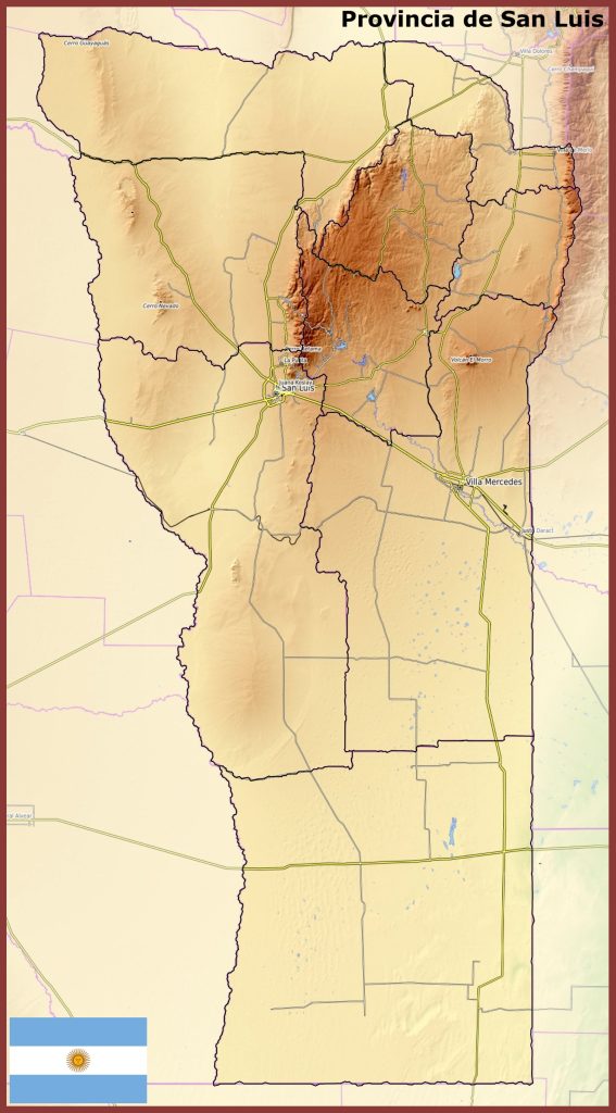 Mapa físico de la provincia de San Luis.