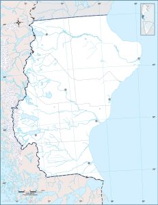 Mapa político mudo de la provincia de Santa Cruz (Argentina).