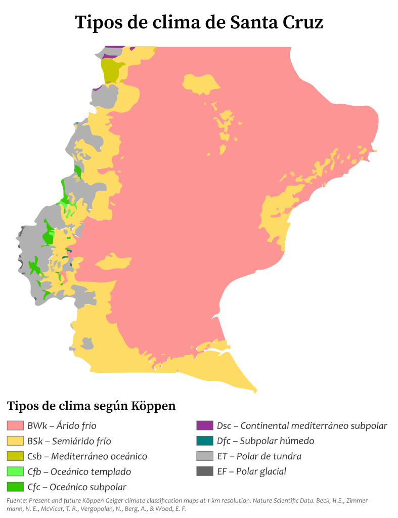 Mapa climático de la provincia de Santa Cruz (Argentina).