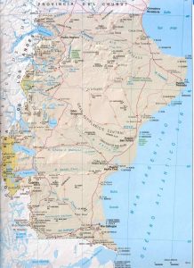 Mapa de relieve sombreado de la provincia de Santa Cruz (Argentina).