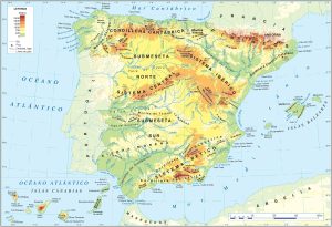 Mapa de los accidentes geográficos de España.