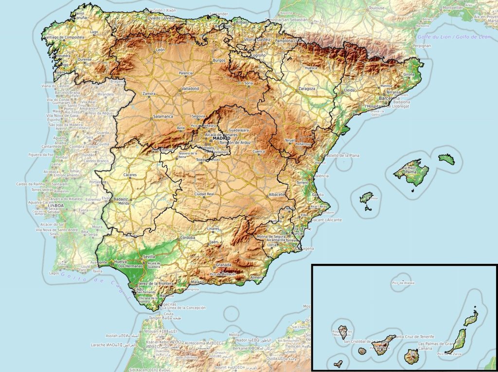Mapa físico de España.