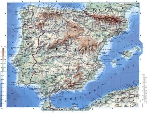Mapa topográfico de España.